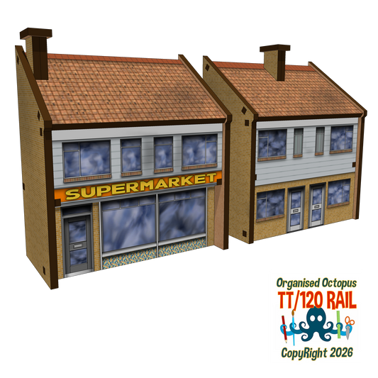 TT:120 Scale Low Relief Supemarket and House