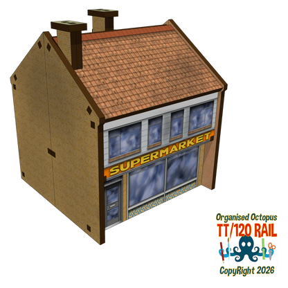 TT:120 Scale Low Relief Supemarket and House