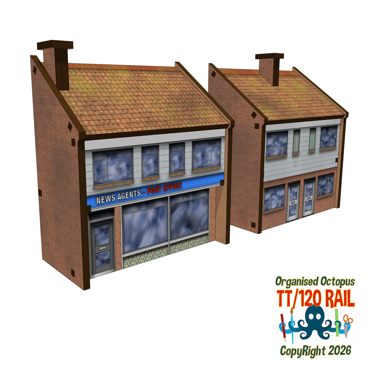 TT:120 Scale Low Relief News Agents - Post Office and House