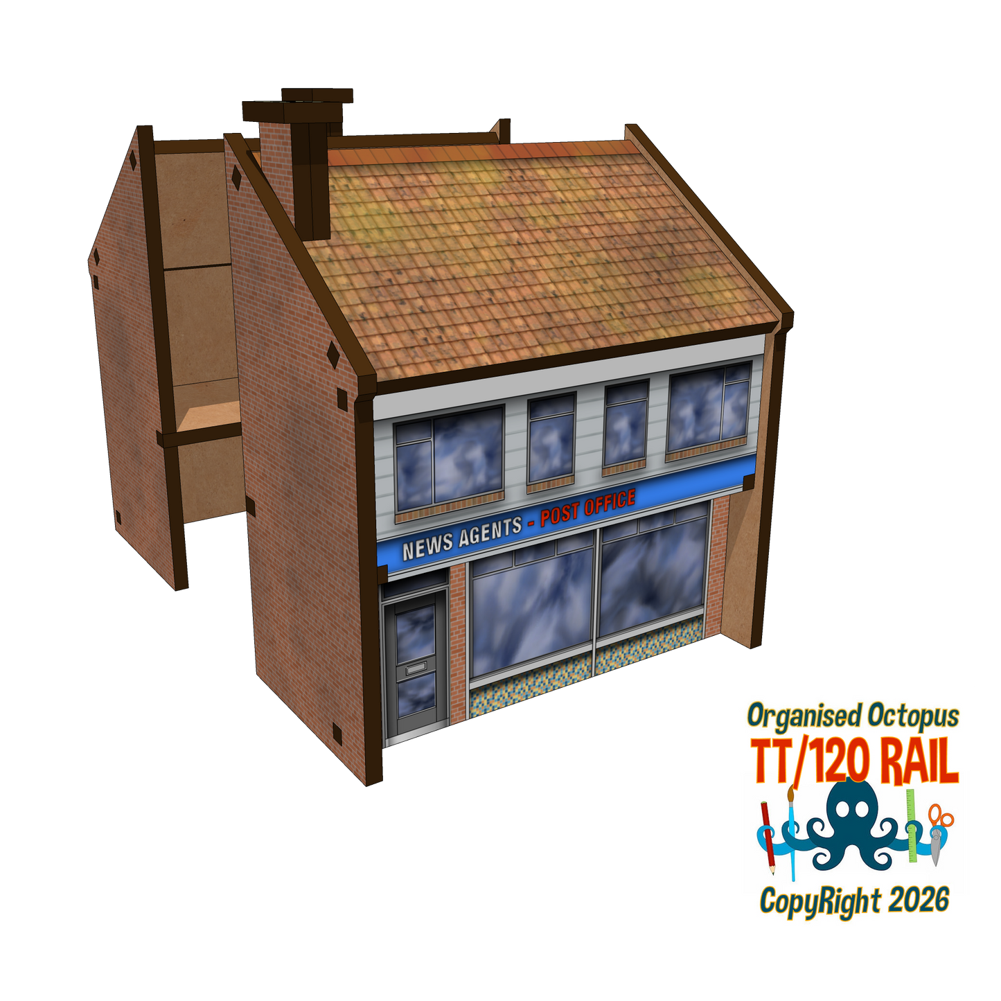 TT:120 Scale Low Relief News Agents - Post Office and House