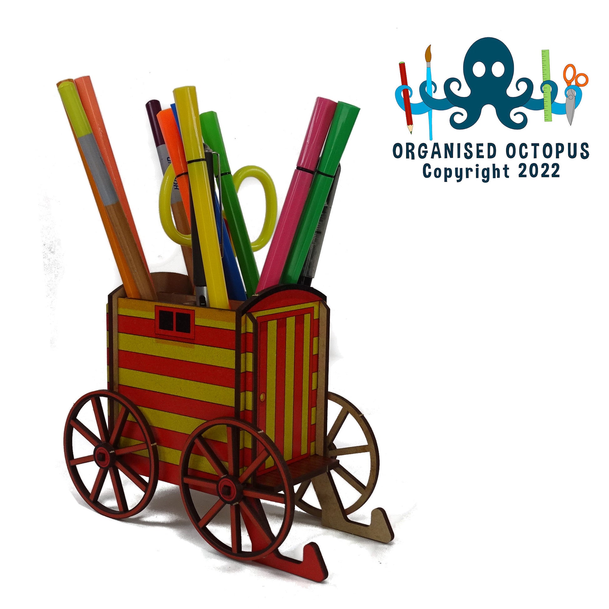 Victorian Bathing Machine - Red and Yellow Stripes - Wheels go round.