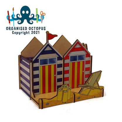 2 Beach Huts, Sand Castle and Deck Chair