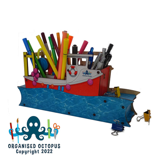 Small Fishing Boat Hobby Tidy - Red, White and Sea